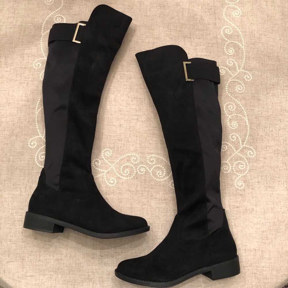 Black Suede Boots Vegan Tall Over The Knee New - Picture 6 of 8